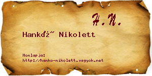 Hankó Nikolett névjegykártya